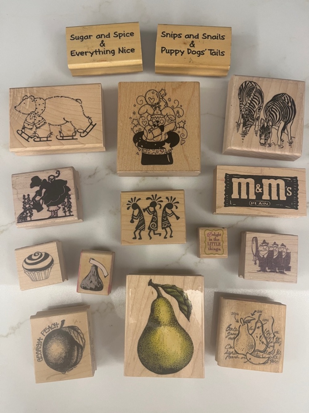 Wooden Animal & Fruit Stamp Lot